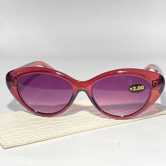 0834 Reading Sunglasses 2.00 Clear Cranberry Sweetheart Frames Purple Lenses NWT - Picture 1 of 8